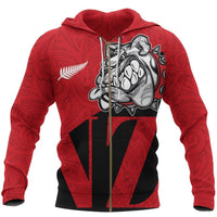 New Zealand Bulldog Zip Hoodie, Maori Bulldog Full Zip Hoodie Unisex Black - Polynesian Pride