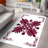 Hawaiian Quilt Maui Plant And Hibiscus Pattern Area Rug - Burgundy White - AH - Polynesian Pride