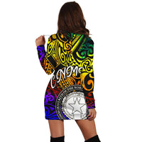 Northern Mariana Islands Custom Personalised Hoodie Dress - Rainbow Polynesian Pattern - Polynesian Pride