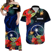 Chuuk Micronesia Matching Hawaiian Shirt and Dress Hibiscus Flowers Mix Polynesian LT14 Blue - Polynesian Pride