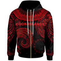 Cook Islands Zip Hoodie Palm Leaf Texture Red Unisex Red - Polynesian Pride