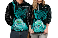 Custom FSM Valentine Couple Hoodie Heart Love Tropical Flowers Turquoise LT14 No Men - Polynesian Pride