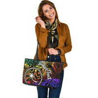 Chuuk Custom Personalised Leather Tote Bag - Rainbow Polynesian Pattern - Polynesian Pride