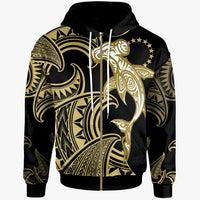 Cook Island Zip up Hoodie Hammerhead Shark Tribal Pattern Unisex Gold - Polynesian Pride