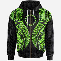 Cook Islands Zip up Hoodie Polynesian Lion Head Green Style Unisex Green - Polynesian Pride