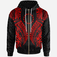 Cook Islands Zip up Hoodie Polynesian Lion Head Red Style Unisex Red - Polynesian Pride