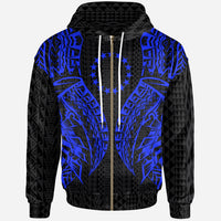 Cook Islands Zip up Hoodie Polynesian Lion Head Blue Style Unisex Blue - Polynesian Pride