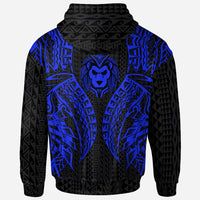 Cook Islands Zip up Hoodie Polynesian Lion Head Blue Style - Polynesian Pride