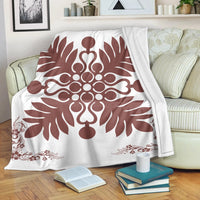 Hawaiian Quilt Maui Plant And Hibiscus Premium Blanket - Coral White - AH White - Polynesian Pride