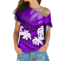 Personalised Fiji Day Cross Shoulder Shirt Flying Fijians Masi Kesa Style - Violet LT7 Female Violet - Polynesian Pride