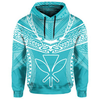 Hawaiian Kanaka Map Football Jersey Hoodie Cyan and White Roger Style - Polynesian Pride