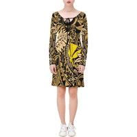 Hawaii Long Sleeve String Tie Dress - Yellow Hibiscus - Polynesian Pride