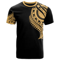 Cook Islands T Shirt Polynesian Tatau Gold Patterns With Coat of Arms Unisex Black - Polynesian Pride