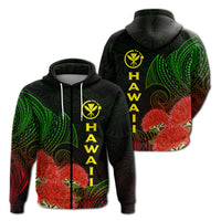 Hawaii Polynesian Zip Hoodie Ohia Lehua LT12 Unisex Black - Polynesian Pride