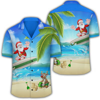 Hawaii Santa Claus Surf Hawaiian Shirt Unisex Blue - Polynesian Pride
