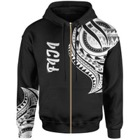 Fiji Zip Hoodie Fiji Tatau Patterns Unisex Black - Polynesian Pride