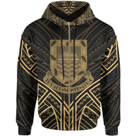 Tuvalu Zip Hoodie Tuvalu Seal Gold Tribal Patterns Unisex White - Polynesian Pride