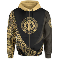 Northern Mariana Islands Zip Hoodie Gold Polynesian Patterns Sport Style Unisex Black - Polynesian Pride