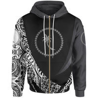 Chuuk State Zip Hoodie White Polynesian Patterns Sport Style Unisex Black - Polynesian Pride