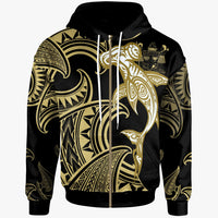 Fiji Zip Hoodie Hammerhead Shark Tribal Pattern Unisex Gold - Polynesian Pride
