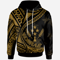 Kosrae Hoodie Plumeria Flowers Gold Version Unisex Black - Polynesian Pride