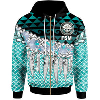 Federated of States Micronesia Zip Hoodie Coconut Leaves Weave Pattern Blue Unisex Blue - Polynesian Pride