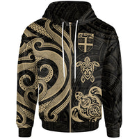 Fiji Polynesian Zip up Hoodie White Tentacle Turtle Unisex Gold - Polynesian Pride