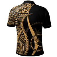 Chuuk Polo Shirt Gold Polynesian Tentacle Tribal Pattern - Polynesian Pride