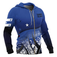 Gambier Islands Coat of Arms Zip up Hoodie Polynesian Pattern - Polynesian Pride