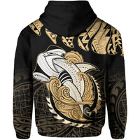 Hawaii Polynesian Aumakua Hammerhead Shark Hoodie Zip Cloud Style Gold - Polynesian Pride