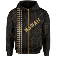 Polynesian Kakau Turtle Ohana Map of Hawaii Zip Hoodie Gold - Polynesian Pride
