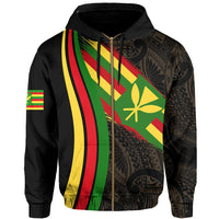 Hawaii Polynesian Kanaka Flag Hoodie Zip Gold Ten Style - Polynesian Pride
