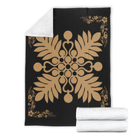 Hawaiian Quilt Maui Plant And Hibiscus Premium Blanket - Gold Black - AH - Polynesian Pride