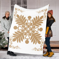 Hawaiian Quilt Maui Plant And Hibiscus Premium Blanket - Gold White - AH - Polynesian Pride