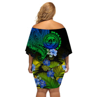 Vanuatu Malampa Province Women Off Shoulder Short Dress Hibiscus Tribal Polynesian Tattoo Ver Gradient LT9 - Polynesian Pride