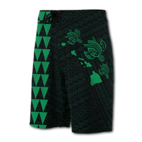 Hawaii Kakau Polynesian Three Turtles Map Board Shorts - Green - Polynesian Pride