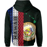 Polynesian Kakau Hawaii Flag Seal of Hawaii Zip Hoodie Green - Polynesian Pride