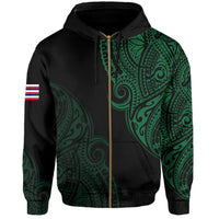 Personalized Hawaii Map Polynesian Warrior Ikaika Hoodie Zip William Style Green - Polynesian Pride