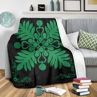 Hawaiian Quilt Maui Plant And Hibiscus Premium Blanket - Green Black - AH - Polynesian Pride