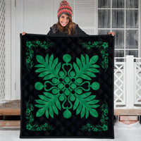 Hawaiian Quilt Maui Plant And Hibiscus Premium Quilt - Green Black - AH - Polynesian Pride