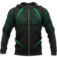 Hawaii Polynesian Zipper Hoodie Green The Face Style - Polynesian Pride