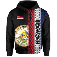 Polynesian Kakau Hawaii Flag Seal of Hawaii Hoodie Grey - Polynesian Pride