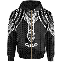 Guam Zip up Hoodie Polynesian Armor Style Black Unisex Black - Polynesian Pride