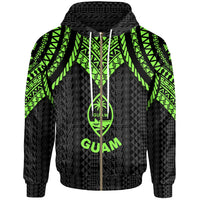 Guam Zip up Hoodie Polynesian Armor Style Green Unisex Green - Polynesian Pride