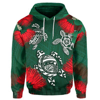 Hawaii Lehua Flowers Turtle Poly Hoodie Ser Style - Polynesian Pride