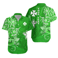 Custom Wallis et Futuna Matching Dress and Hawaiian Shirt Polynesia Green Sea Turtle and Flowers LT13 - Polynesian Pride