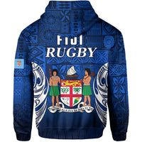 Fiji Rugby Hoodie Flying Fijians Blue Tapa Pattern LT13 - Polynesian Pride
