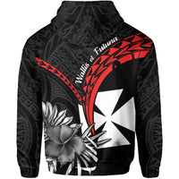Wallis et Futuna Hoodie Polynesian Pattern and Hibiscus Flowers Version Black LT13 - Polynesian Pride