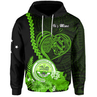 Custom FSM Valentine Couple Hoodie Heart Love Tropical Flowers Green LT14 - Polynesian Pride