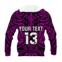 (Custom Text and Number) New Zealand Silver Fern Rugby Hoodie All Black Purple NZ Maori Pattern LT13 - Polynesian Pride